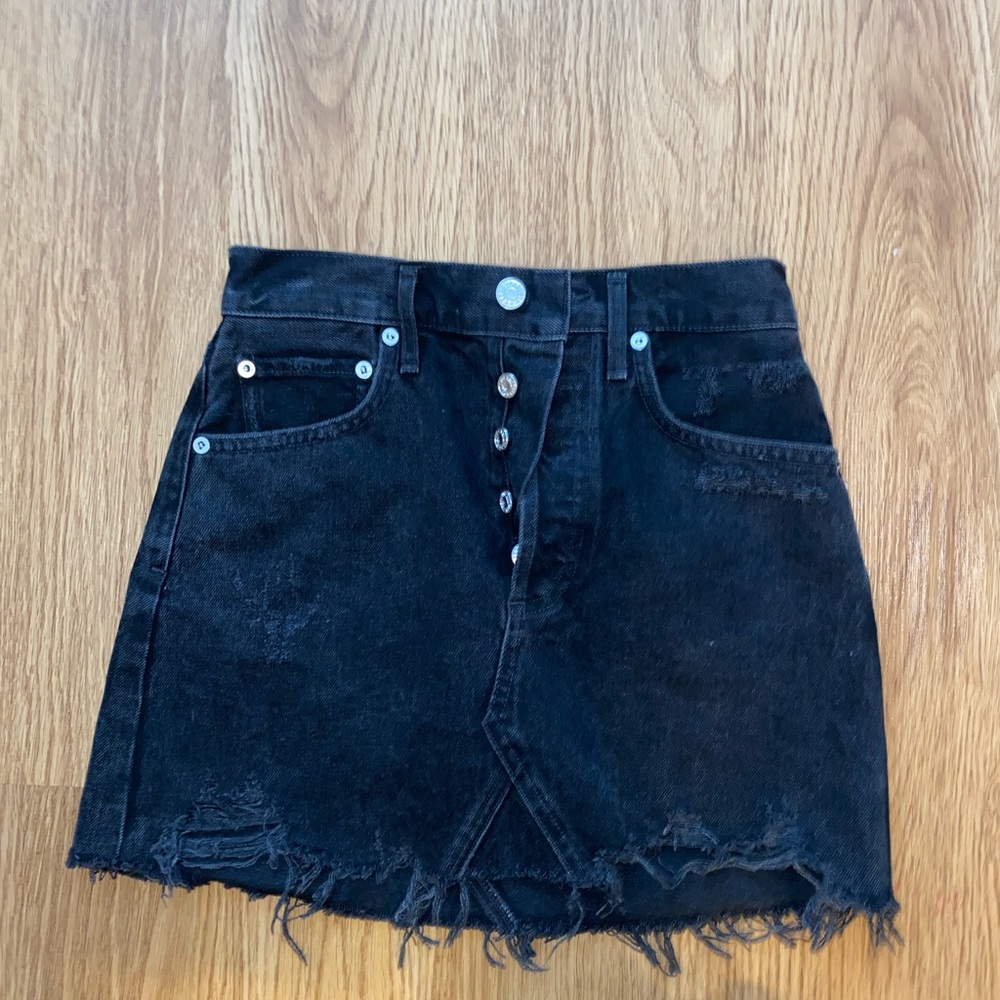AGOLDE distressed black mini jean skirt